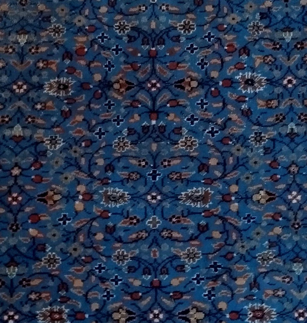 Tapis Kayseri floral bleu, 124 x 206 cm, laine nouée main en Turquie vers 1970,  très bon état