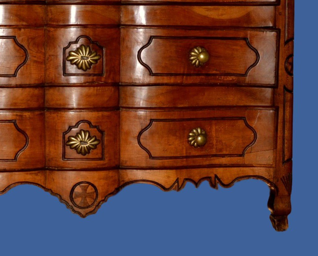 Curved Chest In Wildcherry Wood , Early XVIIIth Century, French-photo-3