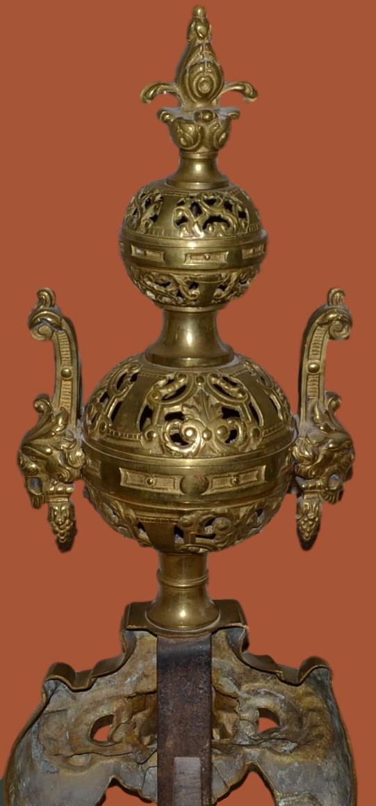 Paire de chenets de style Louis XIV en bronze doré,  France vers 1870, parfait-photo-4