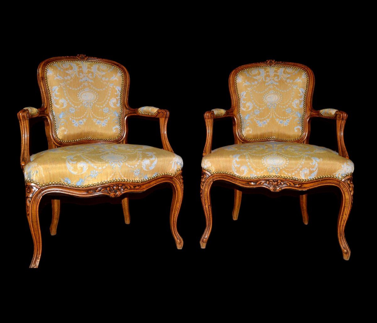 Armchairs Pair, Louis XV Style Circa 1890, New Upholstery