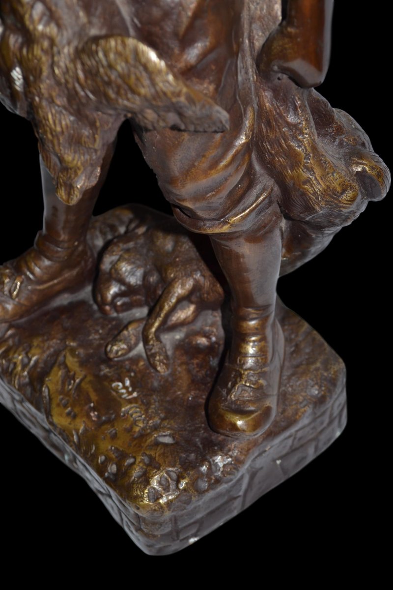 Auguste CACE, " Bronze d'un enfant chasseur "  fin du XIXème siècle-photo-4