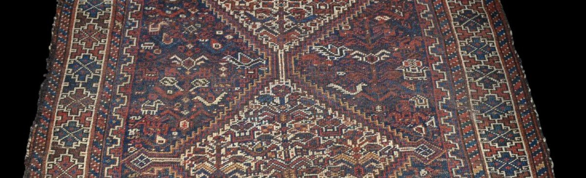 Tapis des Tribus Nomades Khamseh, 111 cm x 139 cm, laine nouée main, Perse, Fin du XIX ème Siècle-photo-3