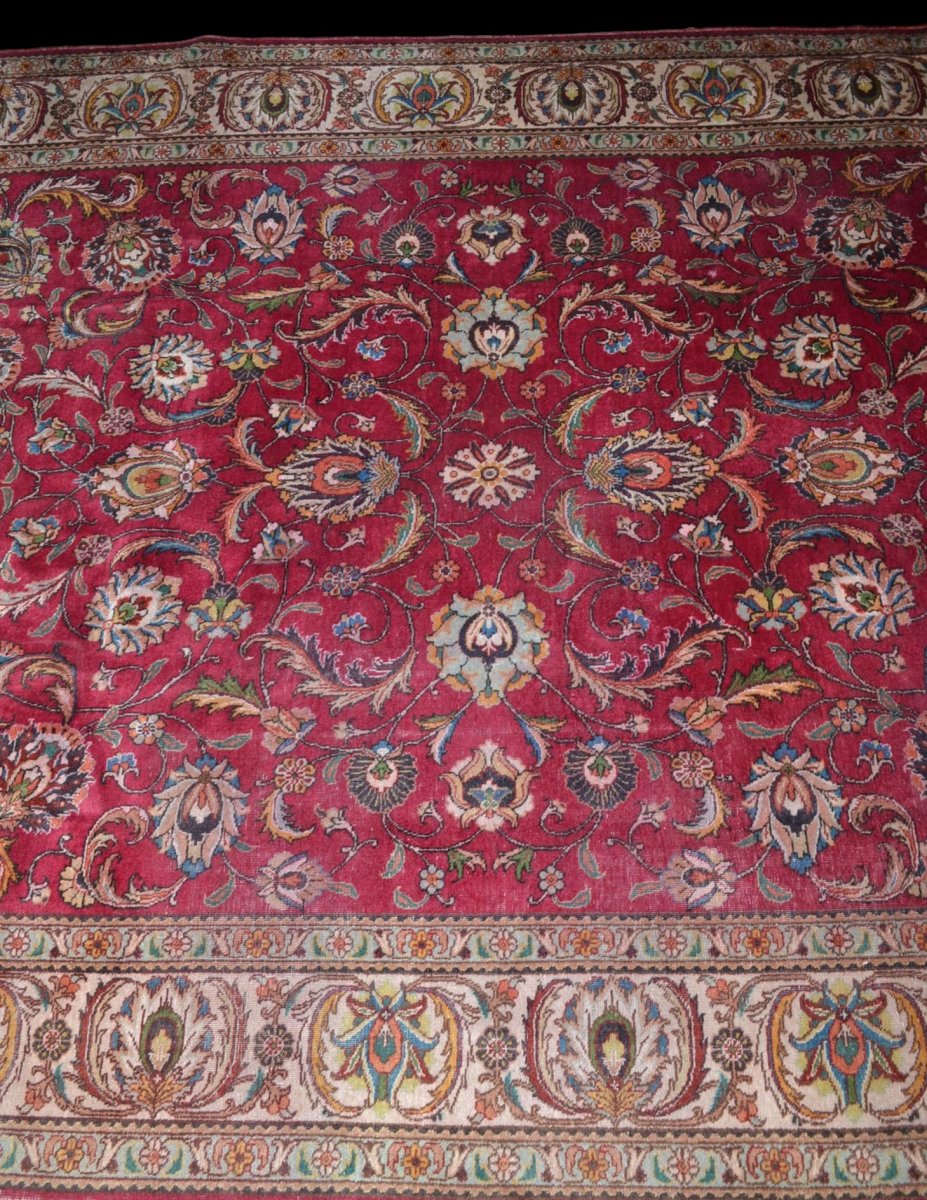 Tapis Persan Tabriz, Iaine kork, 299 cm x 402 cm, Iran, Noué Main, Vers 1960-photo-1