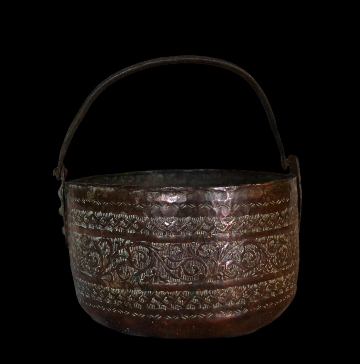Engraved Red Copper Cauldron, Iran, Persia, Beginning Of XIXth Century-photo-4