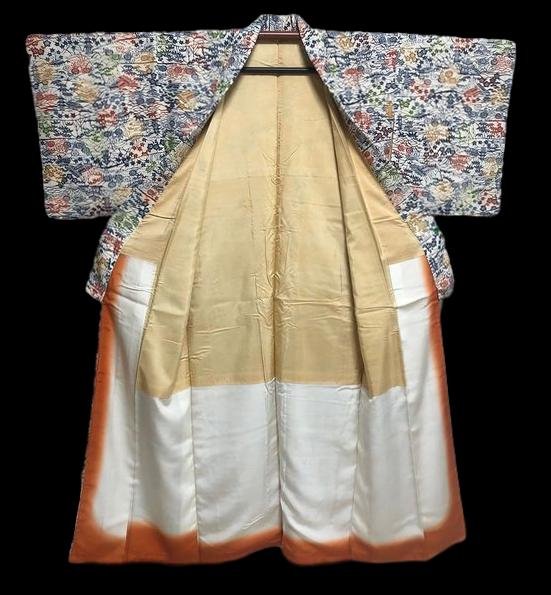 Kimono Komon doublé, en soie naturelle, Japon vers 1960, Très bon état-photo-2