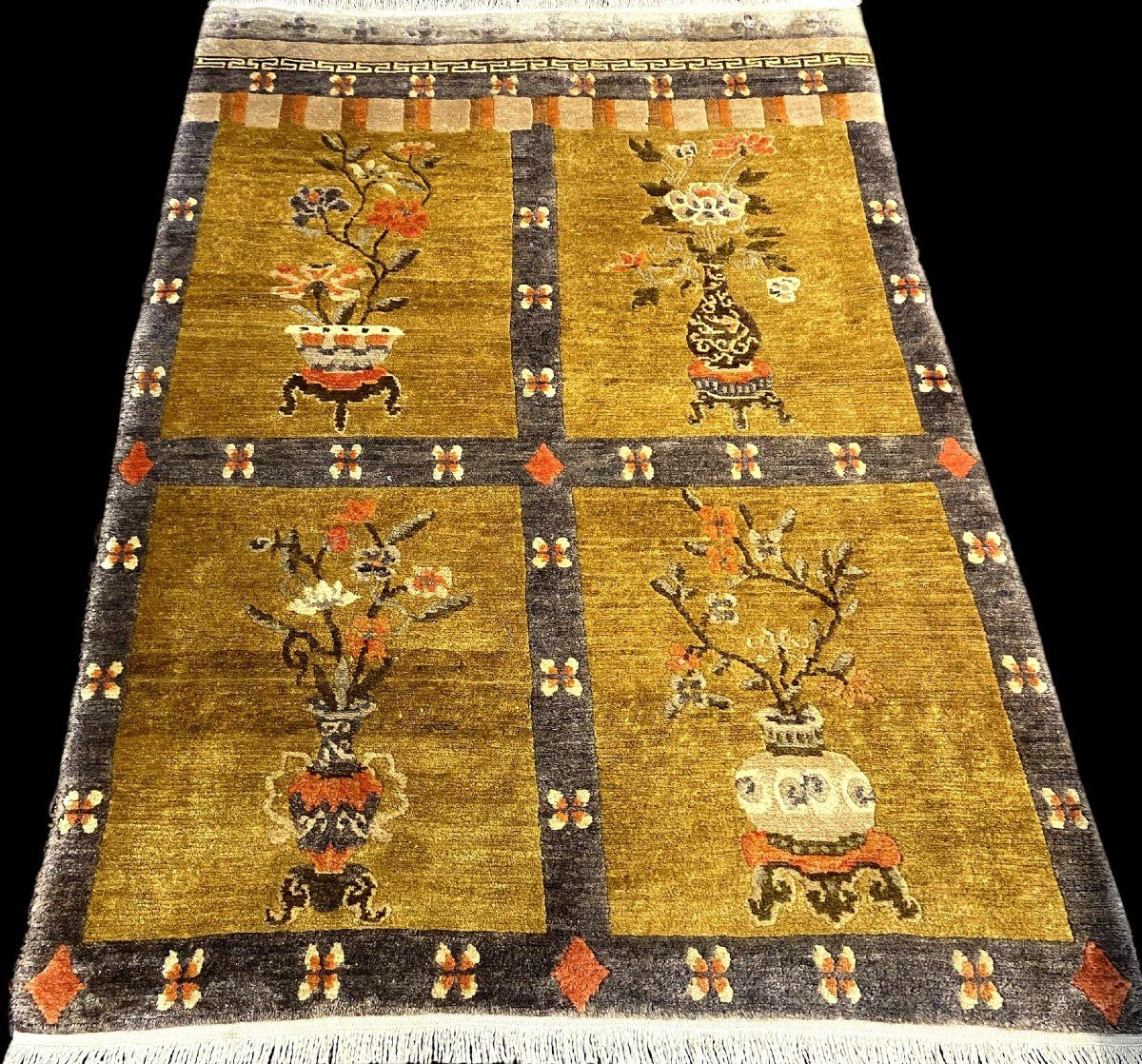 Tapis de Guéridon en Laine , France vers 1900,  Très Bon état et couleurs fraiches-photo-4