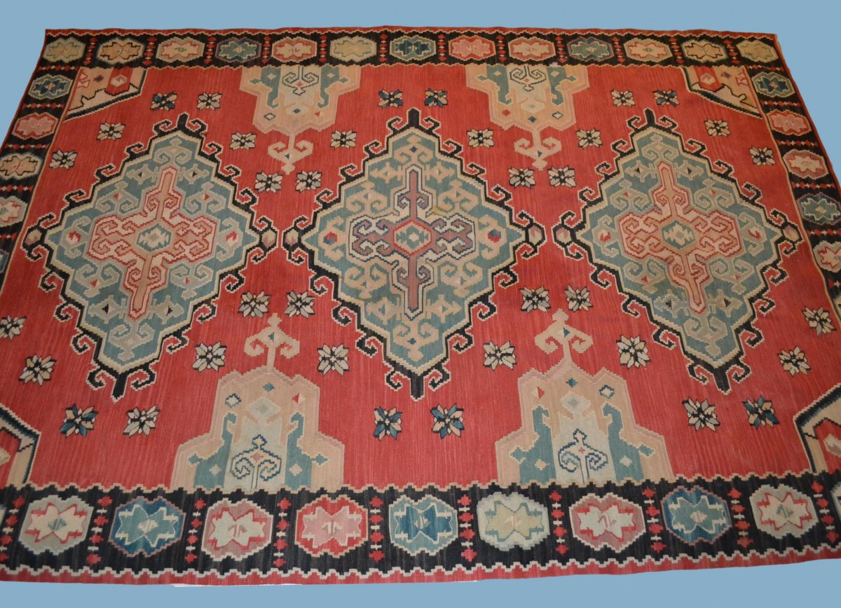 Important Kilim ancien, 178 cm x 258 cm, laine, première partie du XXème Siècle, Très bel état-photo-4