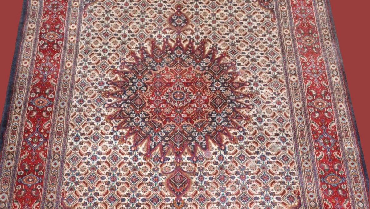 Tapis Persan Moud Mahi, Iran, 214 cm x 310 cm, laine nouée main, vers 1980, superbe état-photo-3