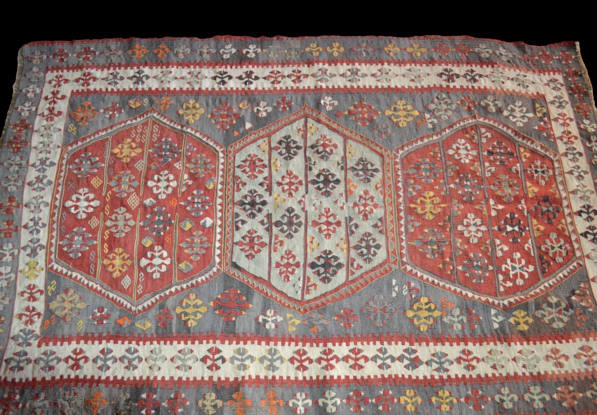 Kilim Ancien, Anatolie, 126 cm x 190 cm, laine, milieu du XXème Siècle-photo-1