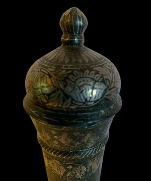 Bottle In Bidri And Silver Decoration, India, 19th Century, Very Good Condition-photo-1