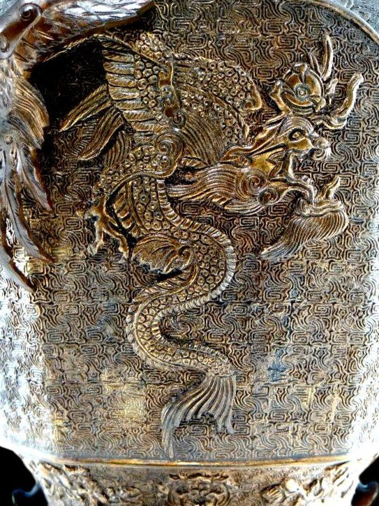 important et rare brûle-parfum hexagonale en bronze doré, Chine du XIXème siècle-photo-1