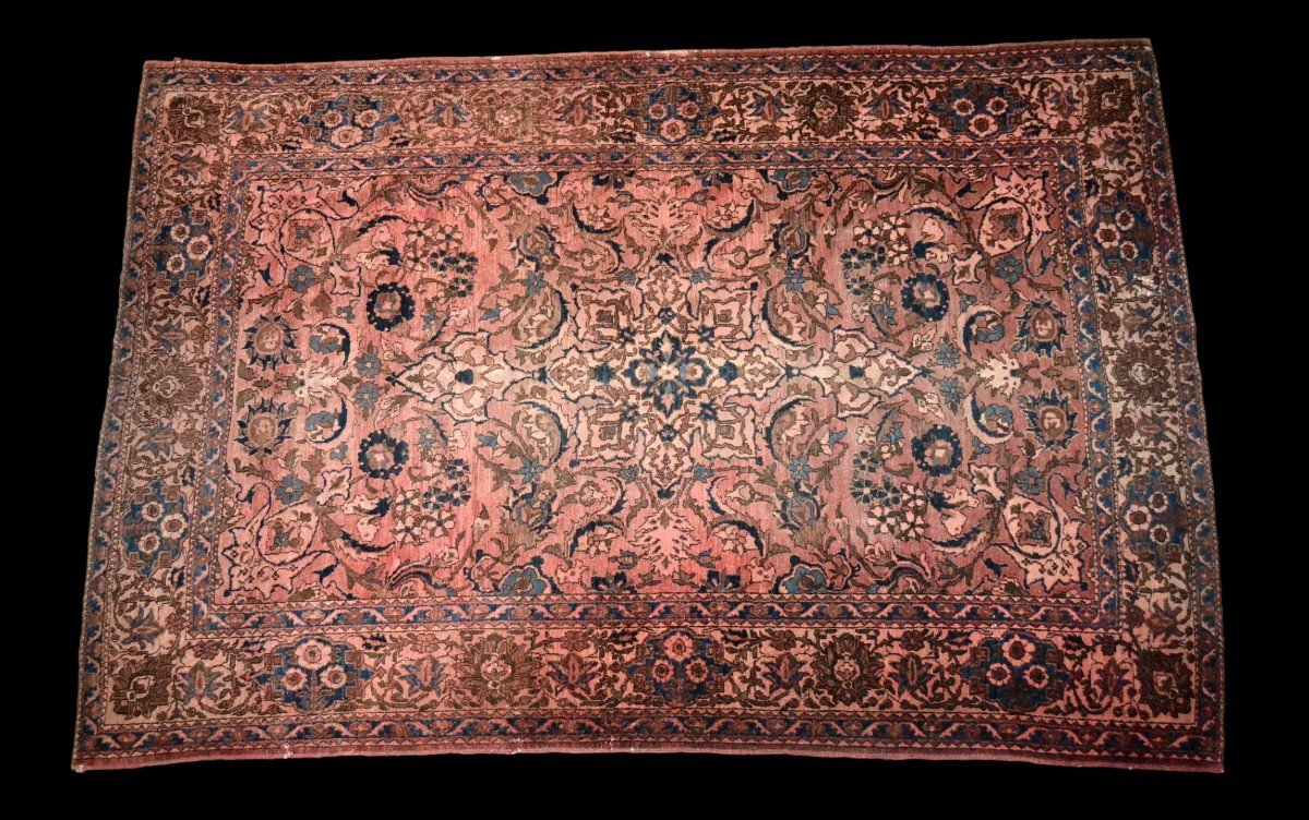 Old Persian Isfahan Rug, 19th Century, 142 Cm X 212 Cm, Iran, Wool And Silk, Good Condition-photo-2