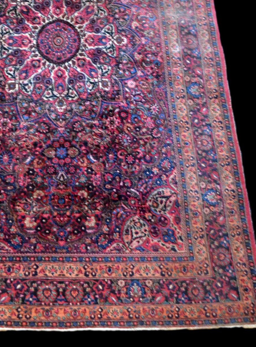 Tapis Persan Macchad ancien, signé, 204 cm x 320 cm, Iran, laine nouée main, bel état-photo-5