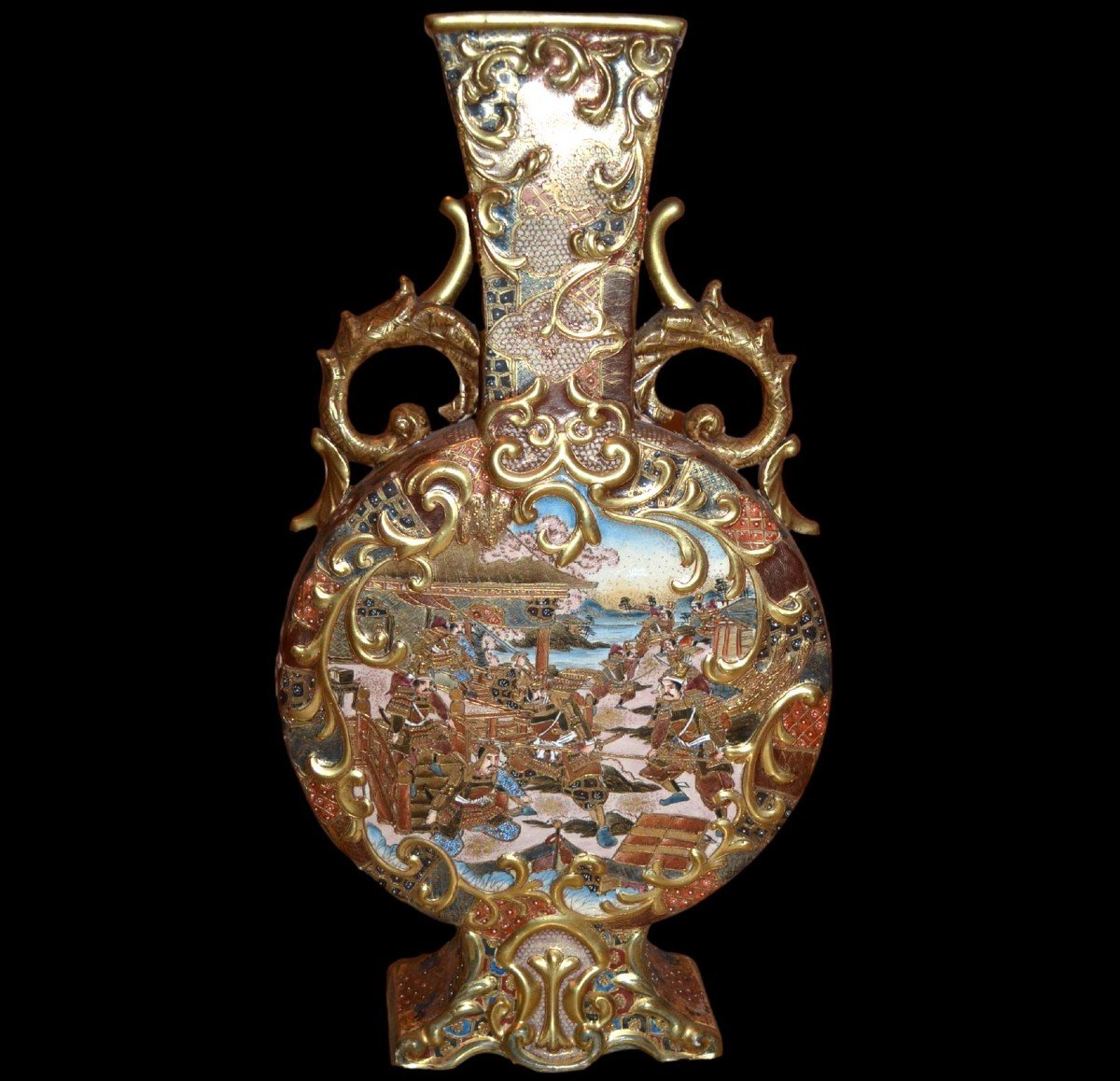 Important Vase, Double-sided Japanese Decor, First Part Of The 20th Century, Very Good Condition-photo-2