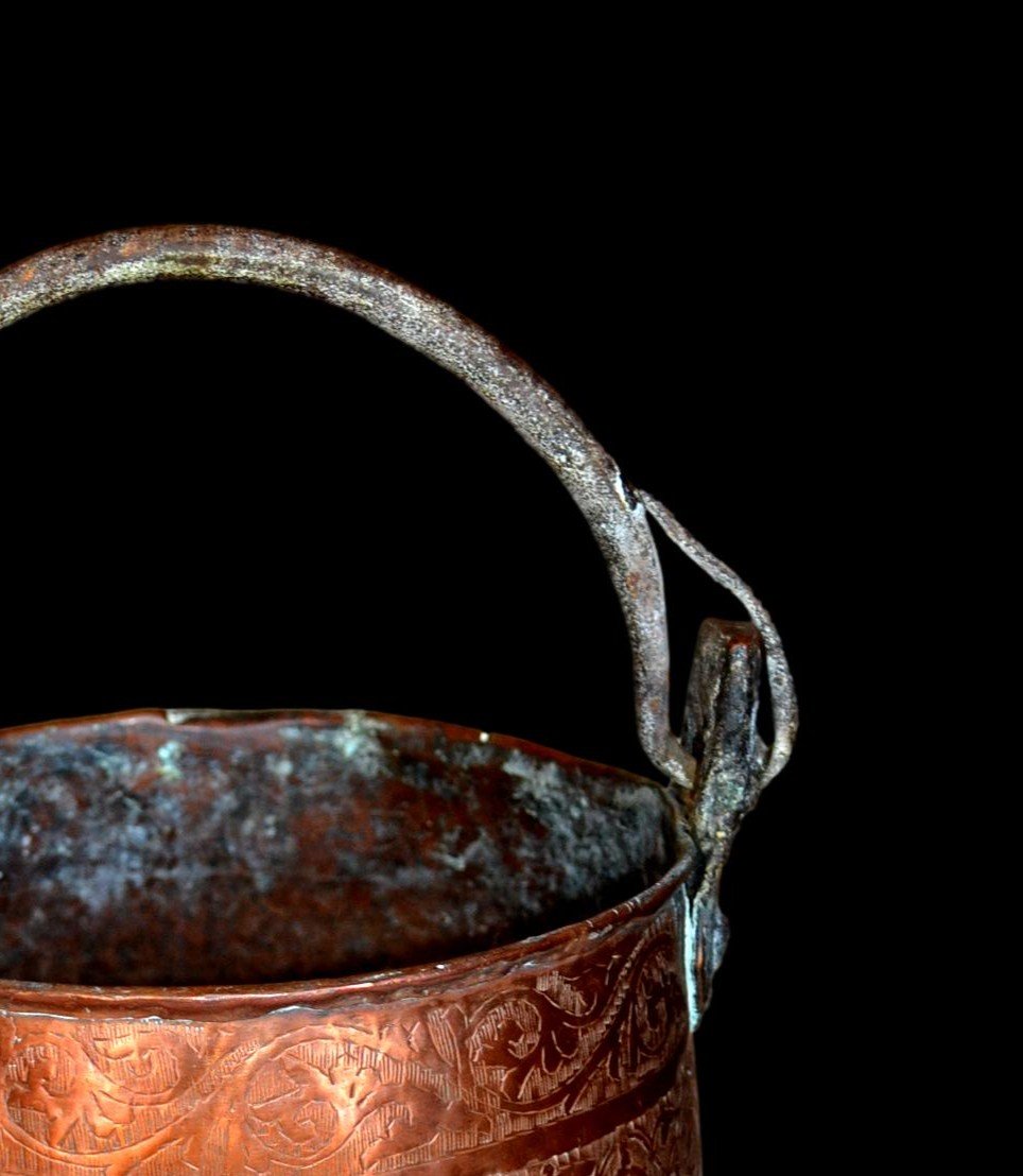 Cauldron With Chiseled Red Copper Handle, Maghreb, Algeria, 19th Century, Good Condition-photo-6