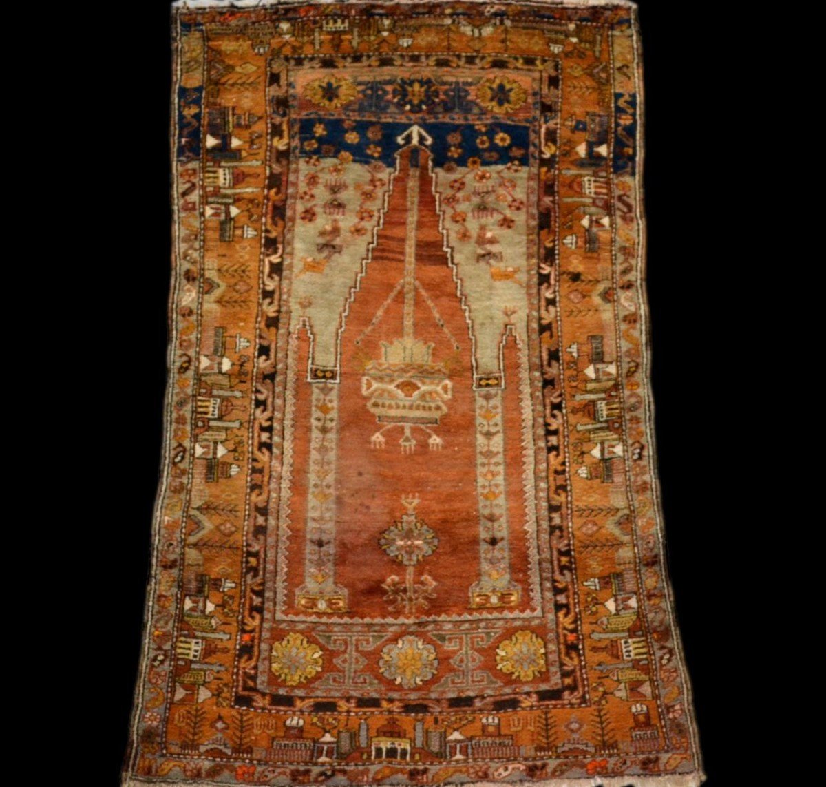 Tapis de prière ancien, Anatolie, Turquie, 100 cm x 163 cm, laine sur laine nouée main