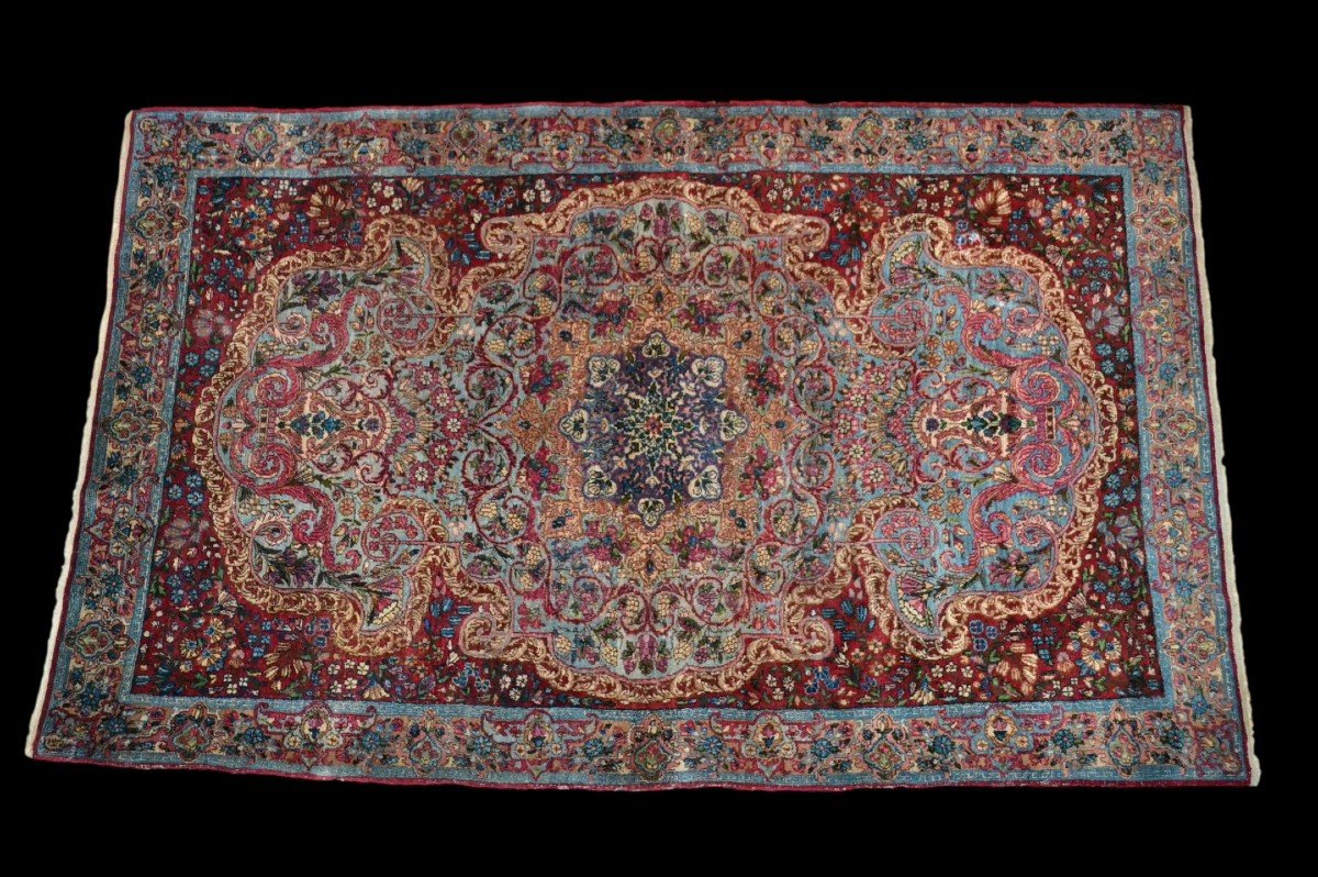 Tapis Persan Kirman ancien, 1880, Iran, 122 cm x 195 cm, laine nouée main fin du XIXème Siècle-photo-2