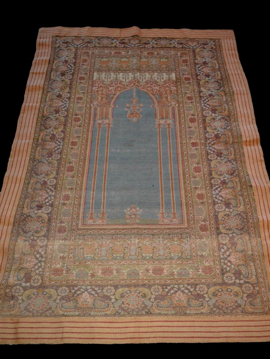 Tapis ancien de prière, splendeur Ottomane, 123 cm x 186 cm, Brousse ou Istanbul, XIXème siècle-photo-7