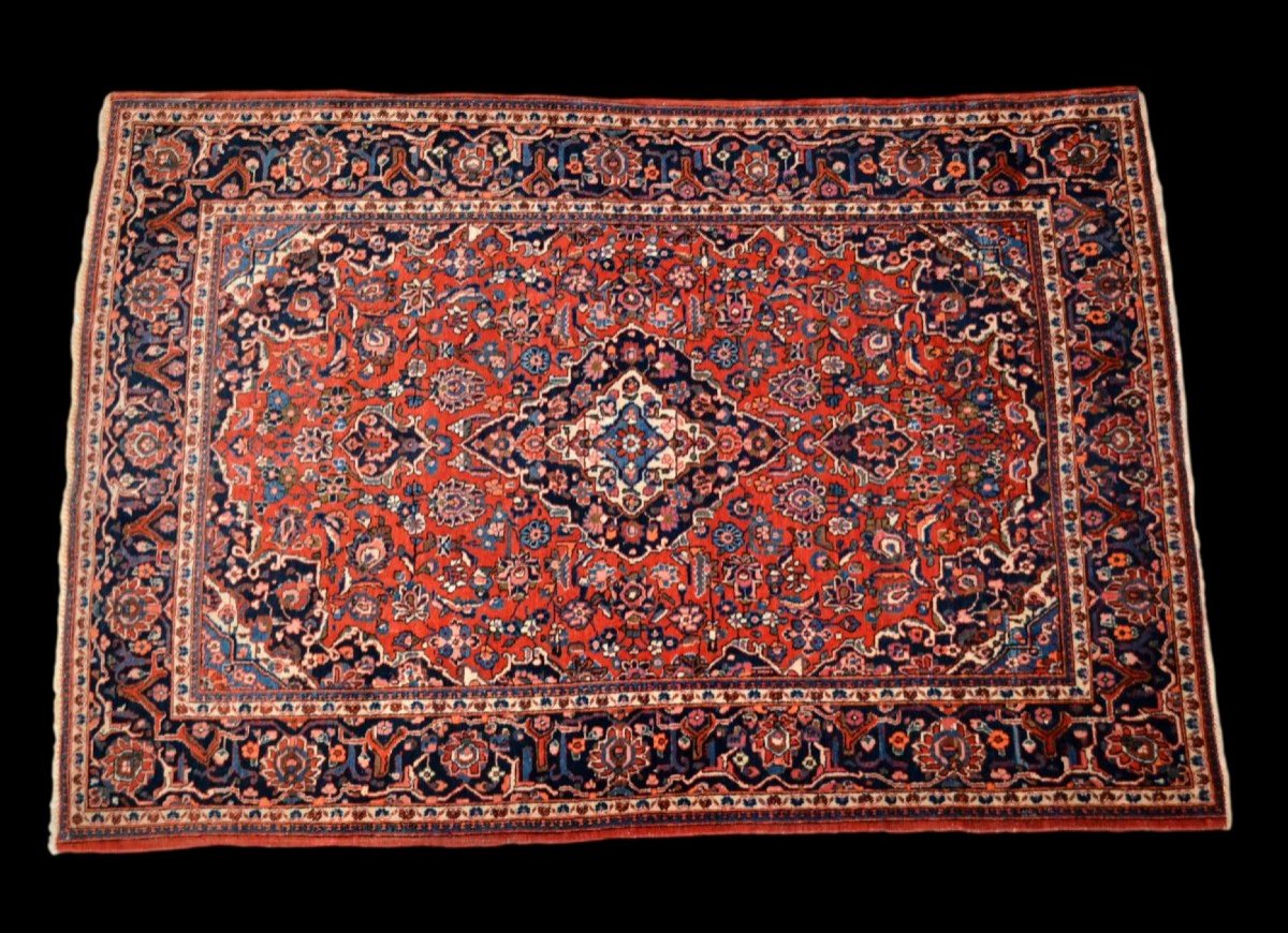 Tapis ancien, Persan Kashan, 135 cm x 195 cm, laine nouée main, Iran, début XXème vers 1930/1940-photo-2