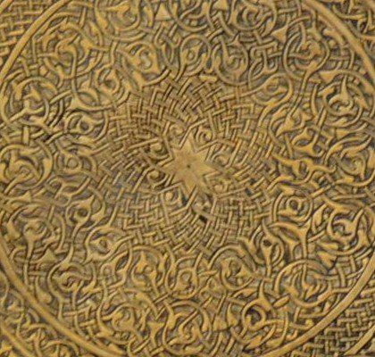 Antique Octagonal Tray, Hand-chiseled Brass, 18th Century Ottoman Art-photo-3