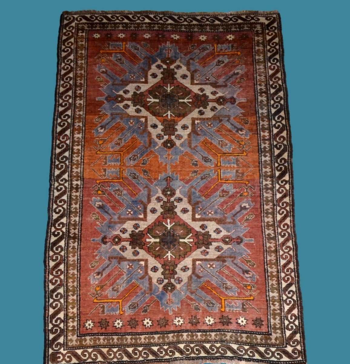 Tapis Chelaberd ancien, Caucase, 145 cm x 227 cm, noué main, laine/laine, karabagh, avant 1950-photo-7