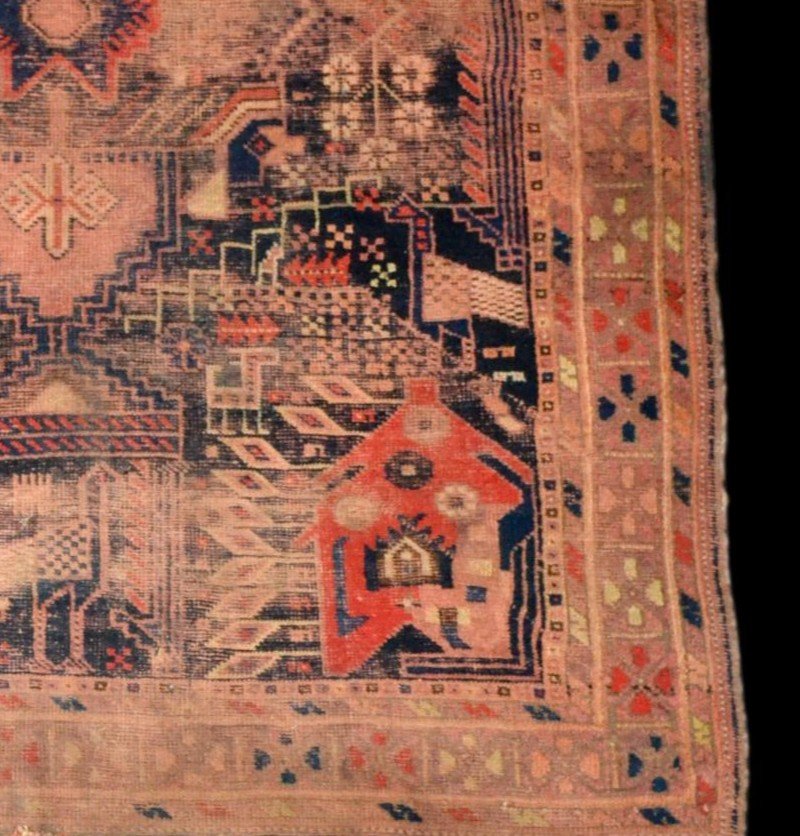 Old Rug, Khamseh Nomadic Tribes, 120 X 155 Cm, Hand-knotted Wool, First Part Of The 19th Century-photo-3