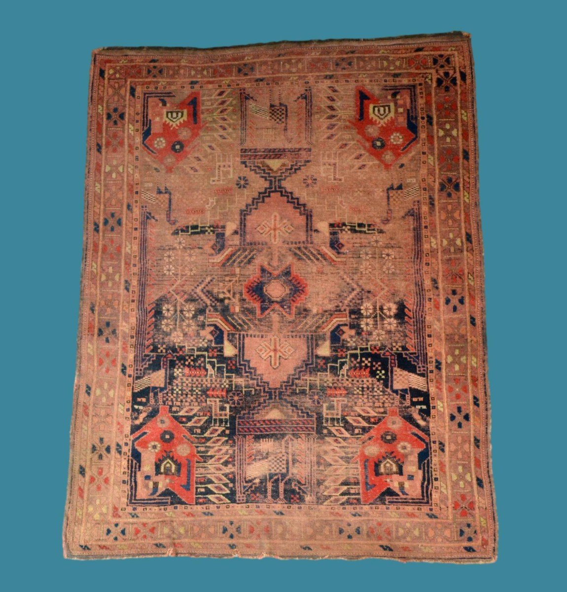 Old Rug, Khamseh Nomadic Tribes, 120 X 155 Cm, Hand-knotted Wool, First Part Of The 19th Century-photo-8