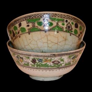 Two Large Persian Bowls, Siliceous Ceramics, Beautiful Iranian Decorations, First Part Of The 20th Century
