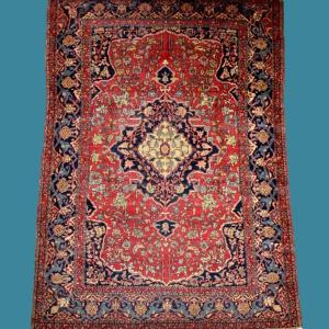 Old Isfahan Rug, Persian, 145 Cm X 202 Cm, Wool & Silk Hand-knotted In Persia, Late 19th Century