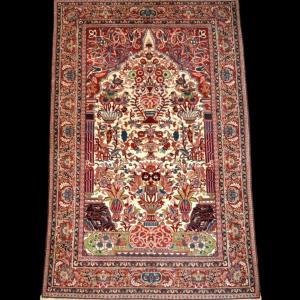 Kashan Rug, Niche Decor, 123 X 190 Cm, Hand-knotted Kork Wool, Iran Circa 1980, Perfect Condition