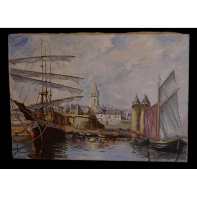 J. BIGANN , huile sur toile, le port