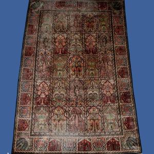 Tapis en soie de Srinagar, Cachemire, 184 x 281 cm, soie nouée main, Jammu-et-cachemire, 1970