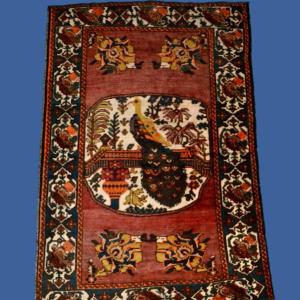 Antique Afshar Carpet With Peacock, 132 X 198 Cm, Hand-knotted Wool In Iran, First Part Of The 20th Century