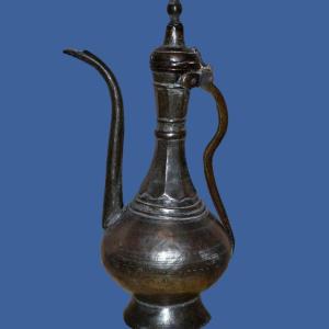 Ottoman Ewer In Tinned Brass, Ht 51 Cm, 19th Century Ottoman Art, In Very Good Condition 