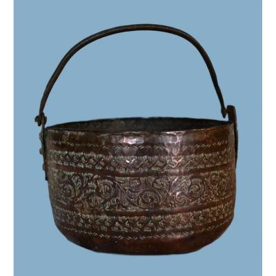 Engraved Red Copper Cauldron, Iran, Persia, Beginning Of XIXth Century