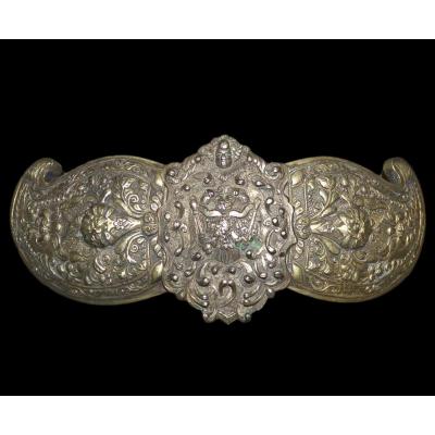 Ceinture et boucle, "kamar" Asie centrale, bronze, argent, broderie XIXème siècle