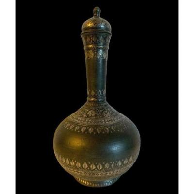 Bottle In Bidri And Silver Decoration, India, 19th Century, Very Good Condition