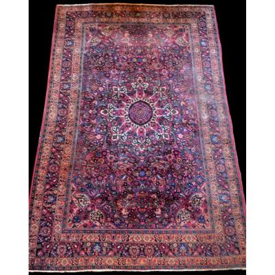 Tapis Persan Macchad ancien, signé, 204 cm x 320 cm, Iran, laine nouée main, bel état