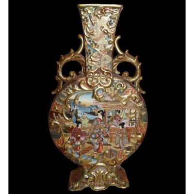 Important Vase, Double-sided Japanese Decor, First Part Of The 20th Century, Very Good Condition