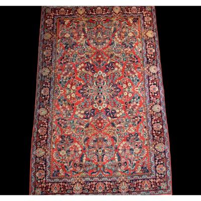 Old American Sarough, Persian Carpet, 132 Cm X 214 Cm, Hand-knotted Wool Mid-20th Century,