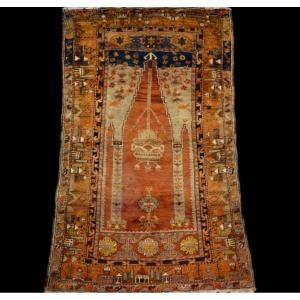 Tapis de prière ancien, Anatolie, Turquie, 100 cm x 163 cm, laine sur laine nouée main