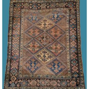 Tapis ancien Afshar, Shahr Babak, 151cm x 192 cm, laine nouée main, Iran, seconde partie du XIX