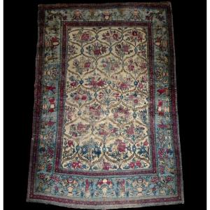 Tapis ancien Kirman, décor floral, 142  x 212 cm, laine et soie, Dynastie Kadjar, XIXème siècle