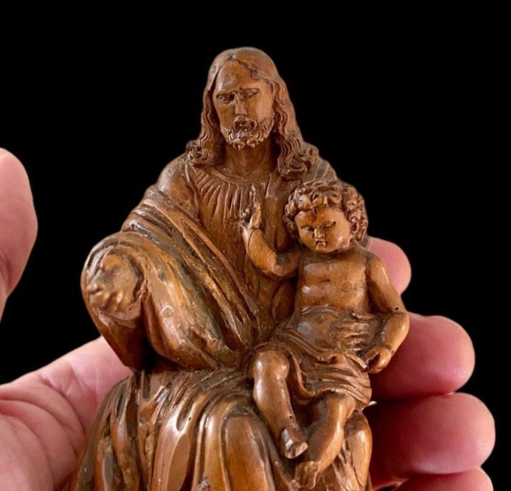 God The Father Sitting On A Rock With The Child Jesus, 17th-18th Century-photo-3