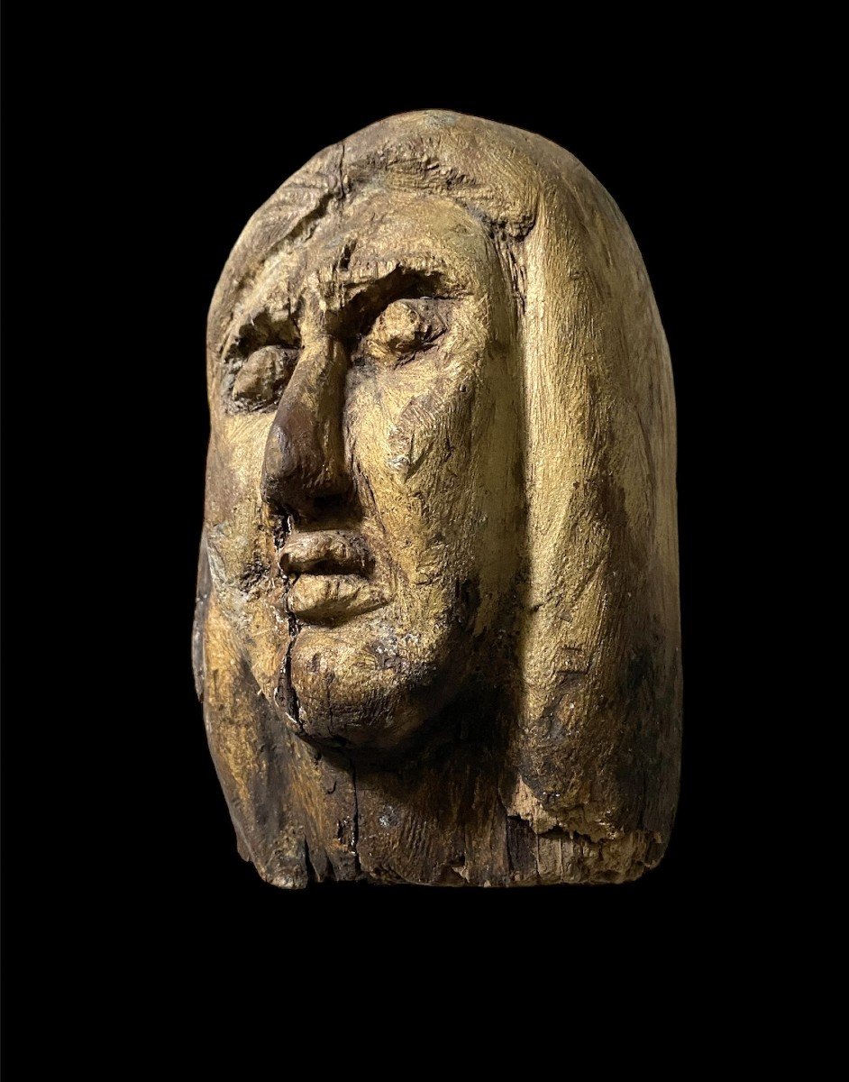 A Large Serene Early Medieval Female Wooden Head-photo-2