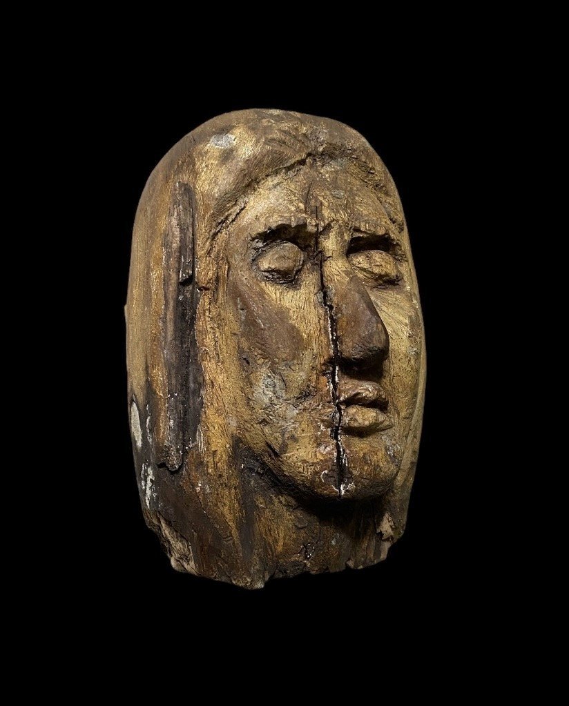 A Large Serene Early Medieval Female Wooden Head-photo-3