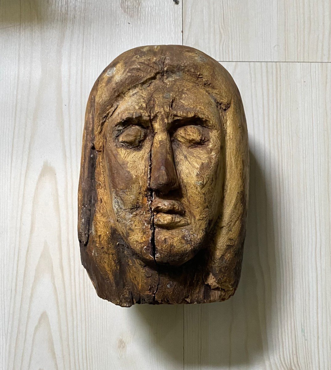 A Large Serene Early Medieval Female Wooden Head-photo-3