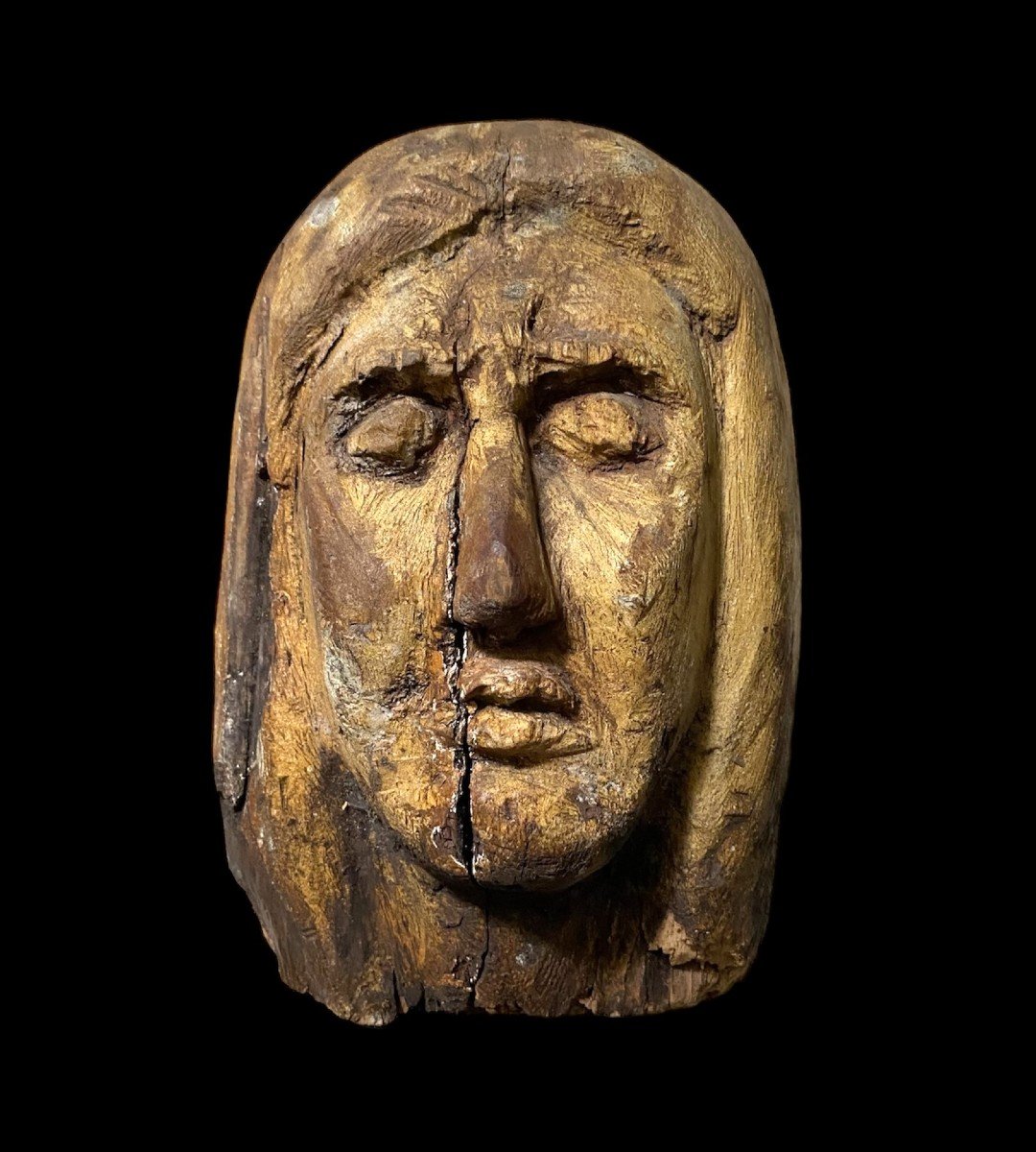 A Large Serene Early Medieval Female Wooden Head