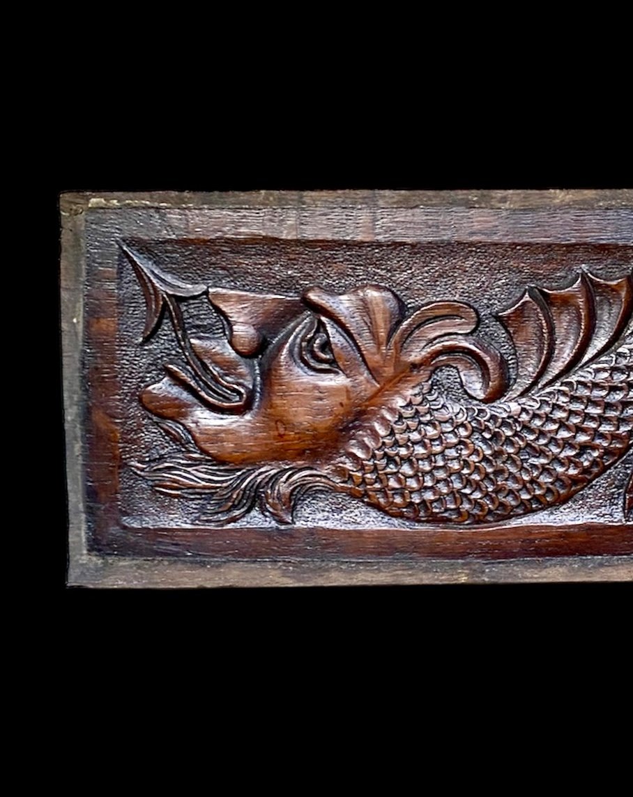 An Oak Panel With A Mythical Half-devil Half-serpent, 17th Century-photo-4