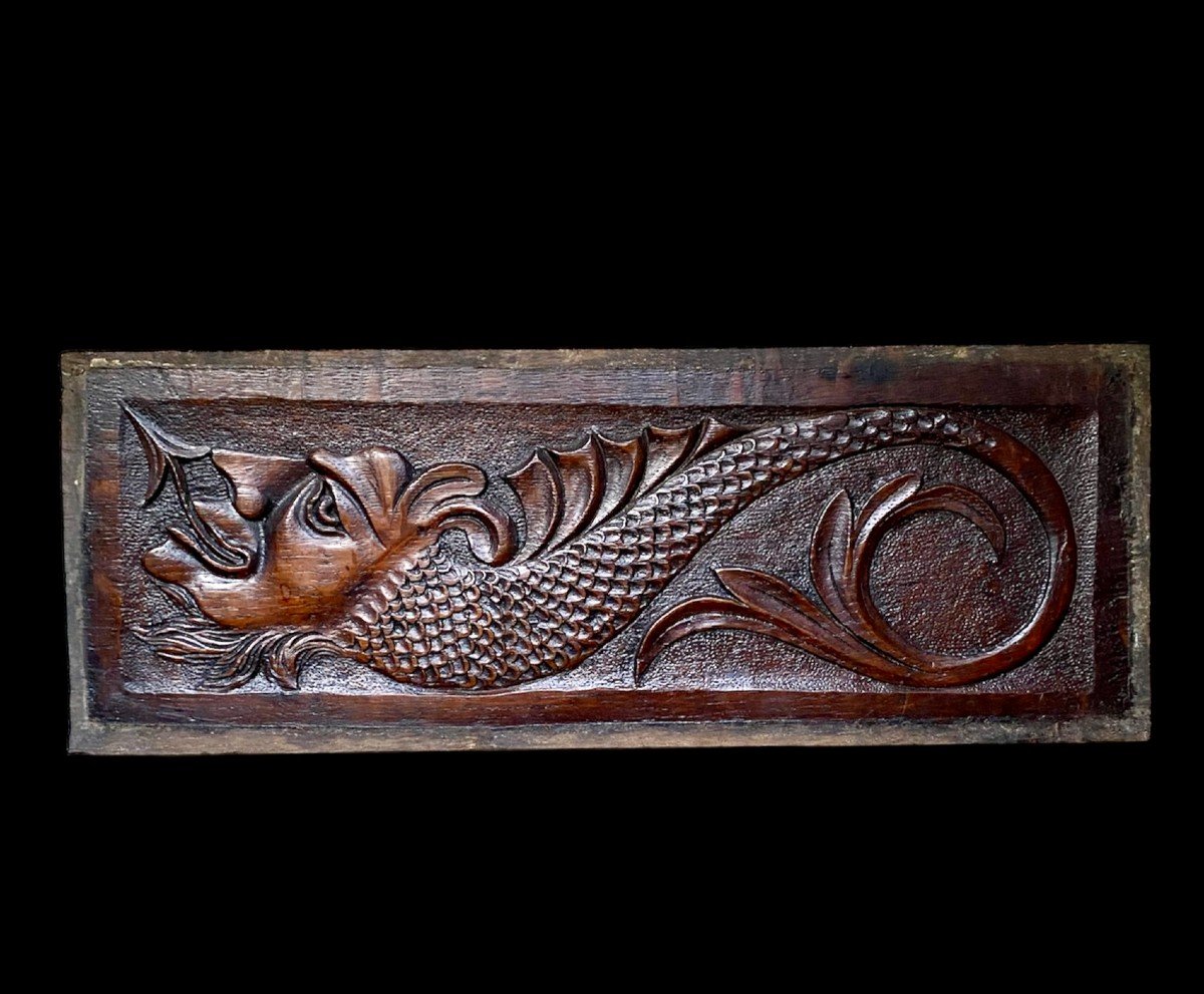 An Oak Panel With A Mythical Half-devil Half-serpent, 17th Century